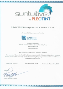 Pleotint Official Letter of Certification for Glasstech Industries - March 2020